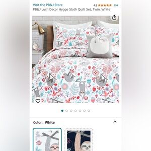 PB&J Lush Decor Hygge Sloth Quilt 3 Piece Queen Comforter Set